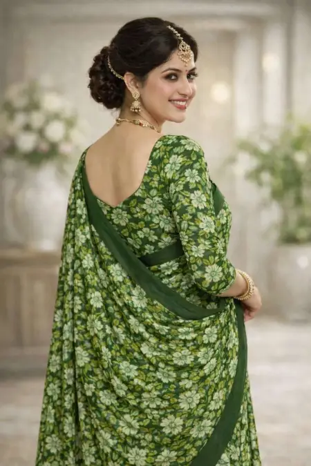 Green Georgette Bandhani Saree (Regular Sari) view 2