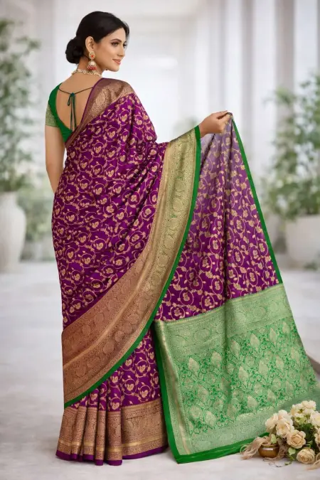 Green, Wine Art Silk Bollywood Saree (Regular Sari) view 2