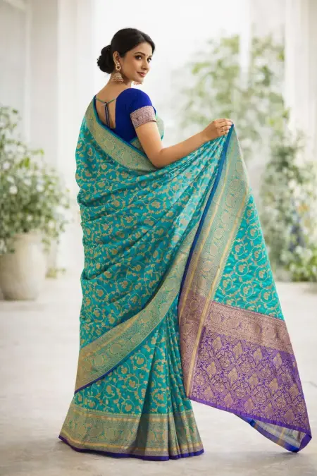 Aqua Blue, Blue Art Silk Bollywood Saree (Regular Sari) view 2