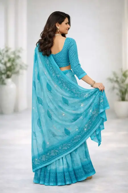Light Blue Chiffon Daily Wear Saree (Regular Sari) view 2