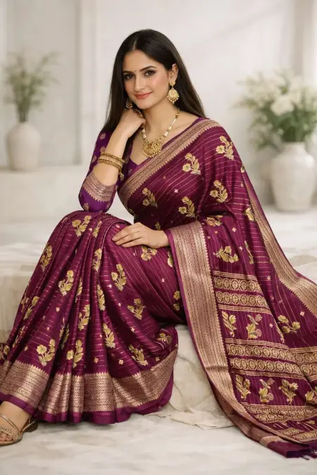 Maroon, Red, Rust, Wine Banarasi Silk Banarasi Saree (Regular Sari) view 3