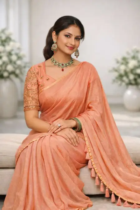 Peach Art Silk Bollywood Saree (Regular Sari) view 3
