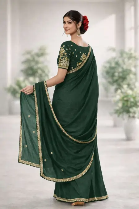 Dark Green Art Silk Bollywood Saree (Regular Sari) view 2