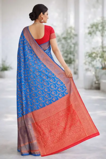 Light Blue, Pink Banarasi Silk Banarasi Saree (Regular Sari) view 2