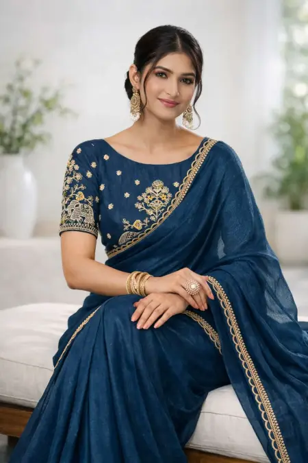 Navy Blue Art Silk Bollywood Saree (Regular Sari) view 3
