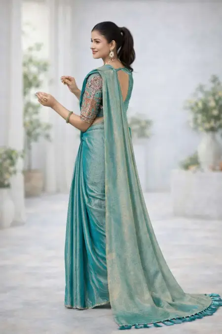 Baby Blue Art Silk Bollywood Saree (Regular Sari) view 3