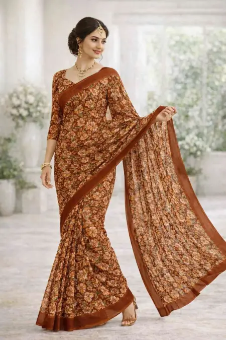 Rust Georgette Bandhani Saree (Regular Sari) view 2