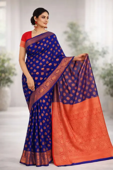 Indigo, Pink Banarasi Silk Banarasi Saree (Regular Sari)