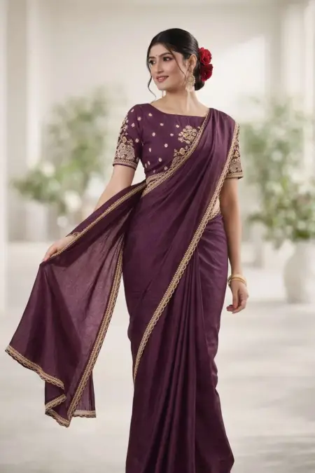 Wine Art Silk Bollywood Saree (Regular Sari)