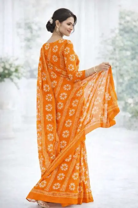 Orange Georgette Bandhani Saree (Regular Sari) view 2