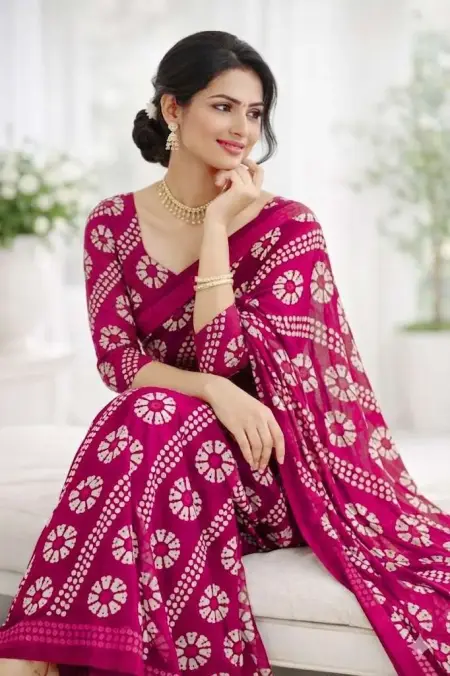 Magenta Georgette Bandhani Saree (Regular Sari) view 4