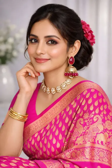 Pink Art Silk Banarasi Saree view 4