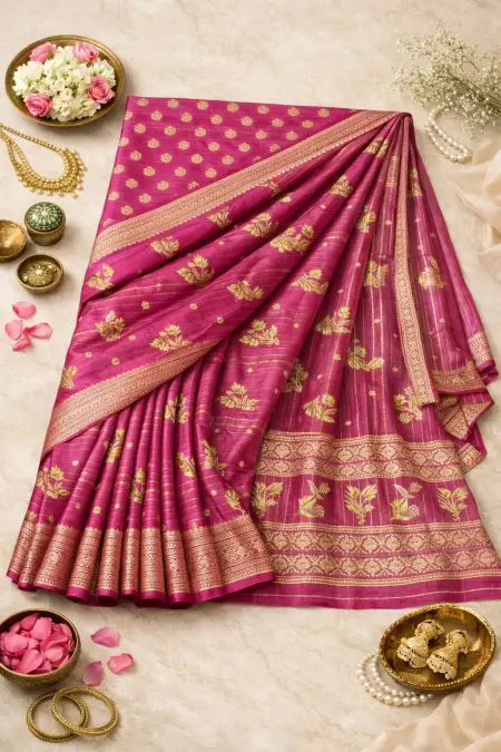 Dark Pink, Magenta, Pink Banarasi Silk Banarasi Saree (Regular Sari) view 4