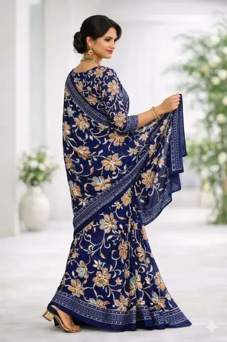 Blue Georgette Bandhani Saree (Regular Sari) view 2
