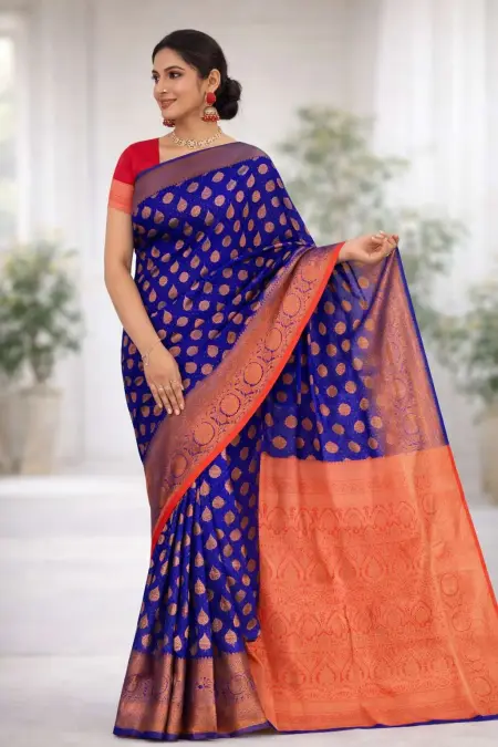 Indigo, Pink Banarasi Silk Banarasi Saree (Regular Sari) view 2