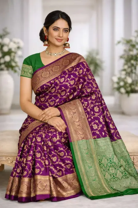 Green, Wine Art Silk Bollywood Saree (Regular Sari) view 3