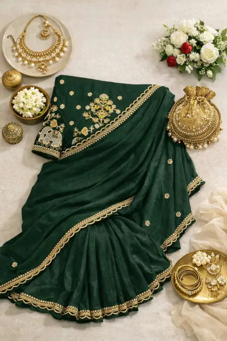 Dark Green Art Silk Bollywood Saree (Regular Sari) view 4