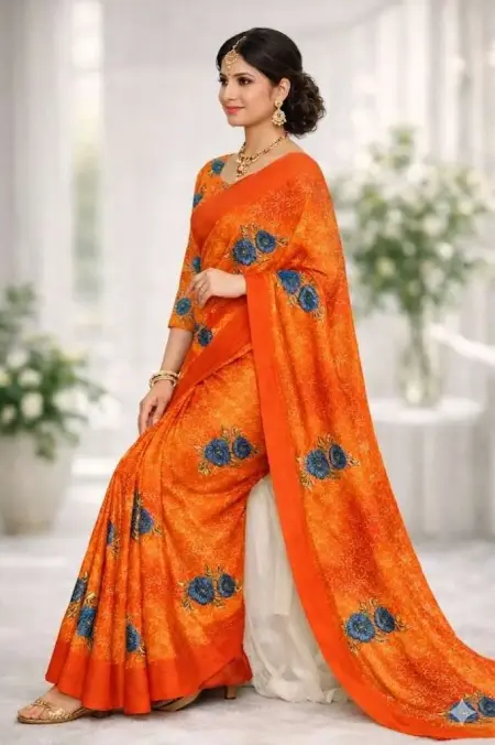 Orange Georgette Bandhani Saree (Regular Sari) view 4