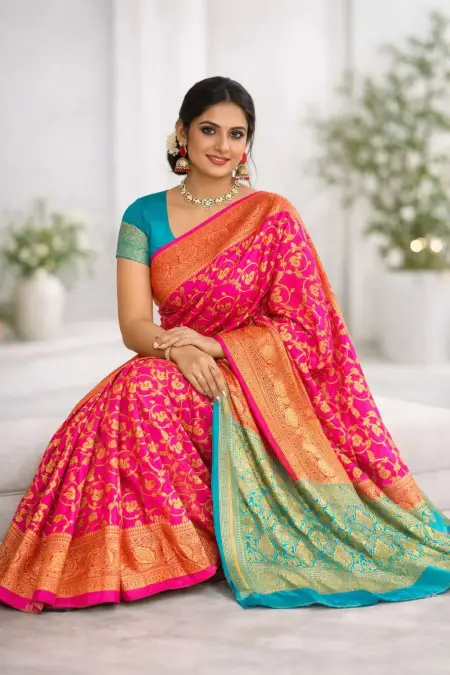 Light Blue, Pink Art Silk Bollywood Saree (Regular Sari) view 3