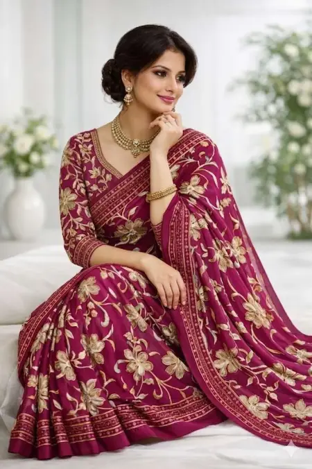 Magenta Georgette Bandhani Saree (Regular Sari) view 2