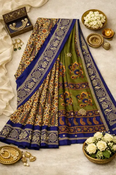 Navy Blue Cotton Bollywood Saree (Regular Sari) view 4