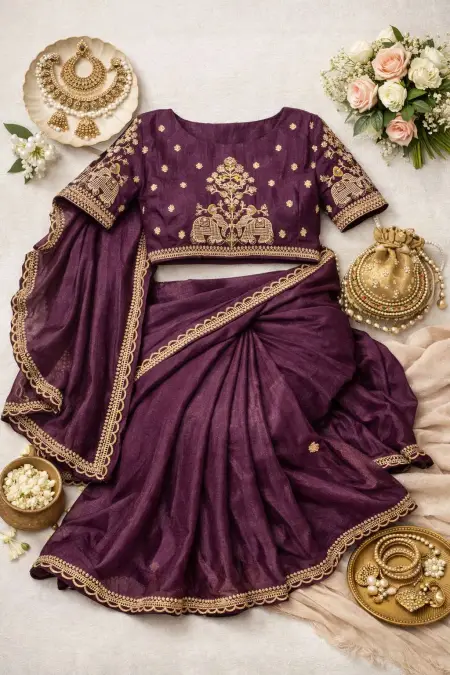 Wine Art Silk Bollywood Saree (Regular Sari) view 4