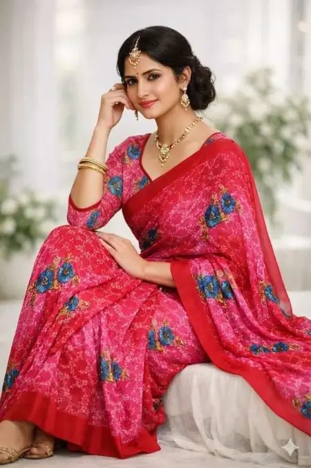 Dark Pink Georgette Bandhani Saree (Regular Sari) view 4