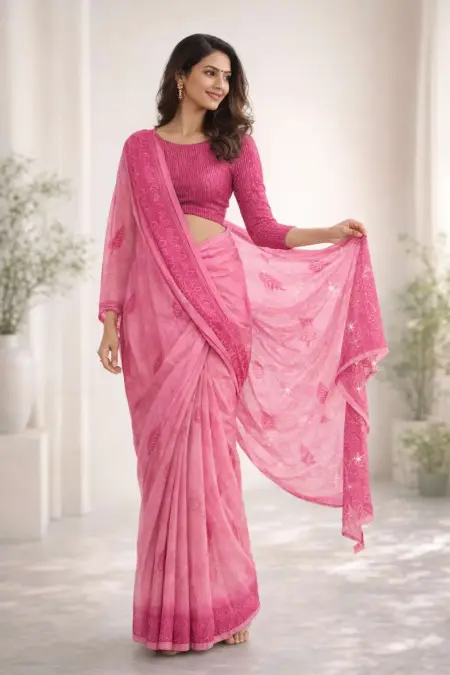 Pink Chiffon Daily Wear Saree (Regular Sari)