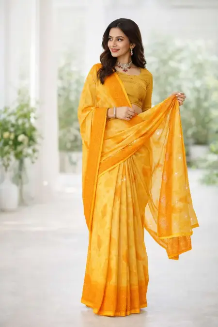 Yellow Chiffon Daily Wear Saree (Regular Sari)