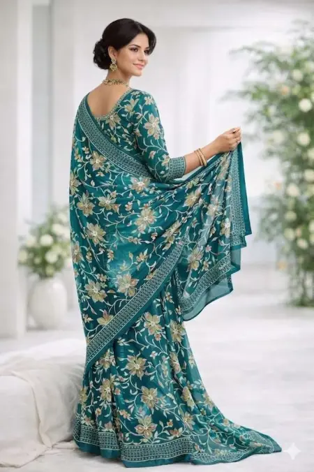 Teal Georgette Bandhani Saree - Casual (Regular Sari) (Free Size) view 2