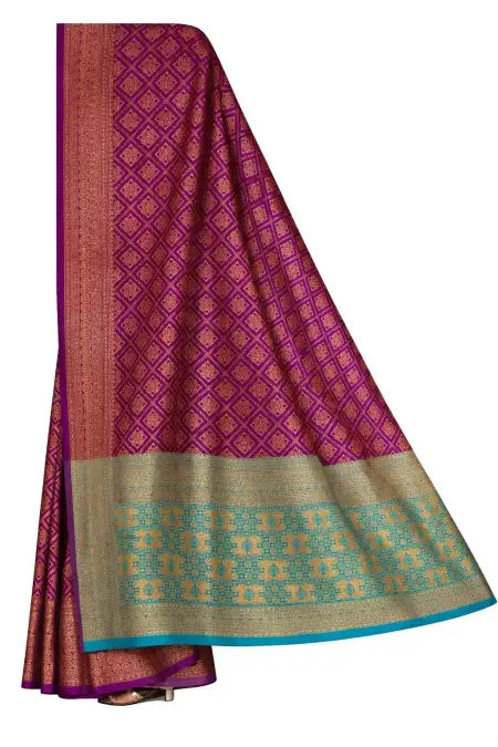 Aqua Blue, Wine Banarasi Silk Banarasi Saree - Casual (Regular Sari) (Free Size) view 4