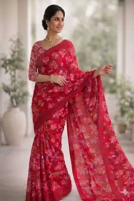 Magenta Georgette Bandhani Saree (Regular Sari)