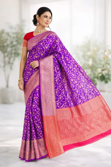 Pink, Purple Banarasi Silk Banarasi Saree (Regular Sari)