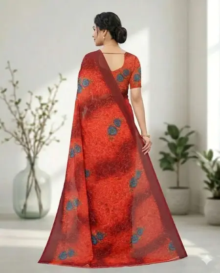 Red Georgette Bandhani Saree (Regular Sari) view 2