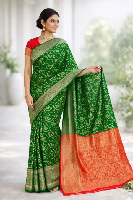 Green, Red Art Silk Bollywood Saree (Regular Sari)