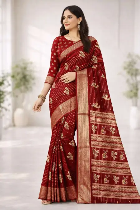 Red, Rust Banarasi Silk Banarasi Saree - Casual (Regular Sari) (Free Size)