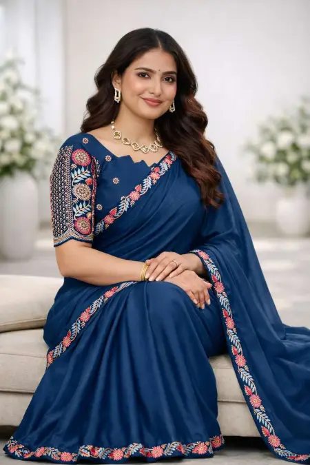 Navy Blue Georgette Bollywood Saree (Regular Sari) view 3