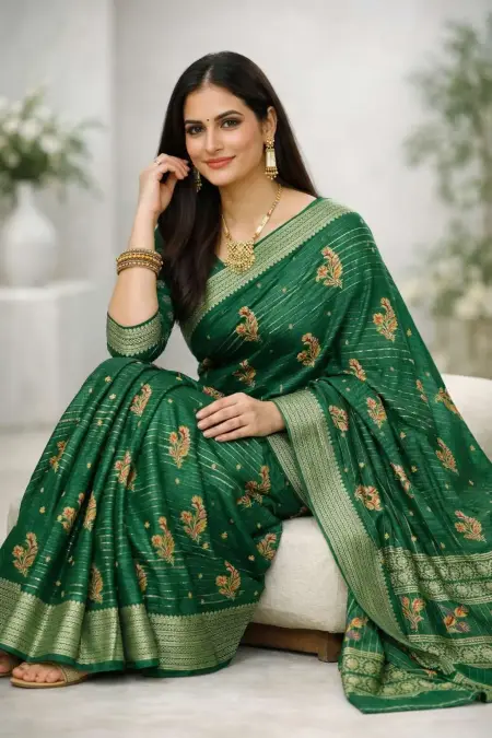 Dark Green, Green, Mehendi, Olive, Teal Banarasi Silk Banarasi Saree (Regular Sari) view 3