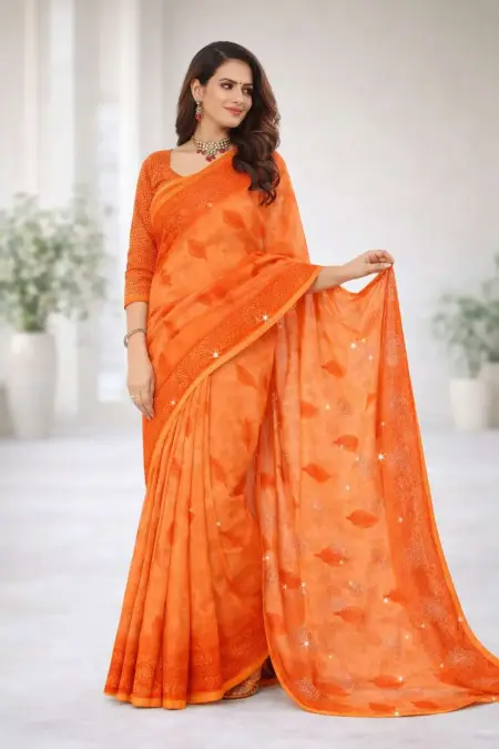 Orange Chiffon Daily Wear Saree (Regular Sari)