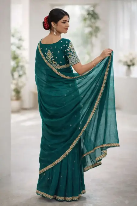 Teal Art Silk Bollywood Saree - Casual (Regular Sari) (Free Size) view 2