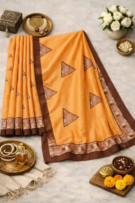 Orange Art Silk Bollywood Saree - Casual (Regular Sari) (Free Size) view 4