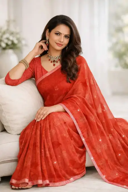Red Chiffon Daily Wear Saree (Regular Sari) view 3