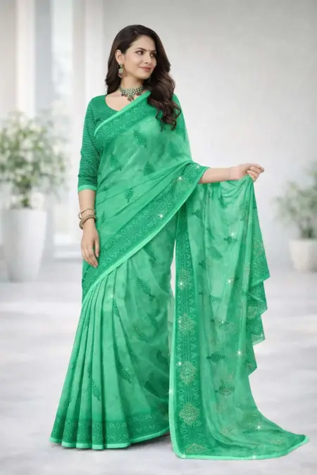 Mint Green Chiffon Daily Wear Saree (Regular Sari)