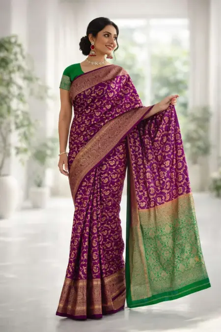 Green, Wine Banarasi Silk Banarasi Saree (Regular Sari) view 2
