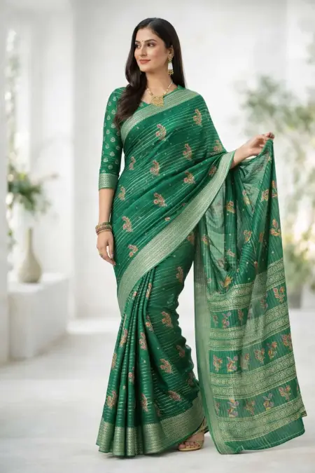 Dark Green, Green, Mehendi, Olive, Teal Banarasi Silk Banarasi Saree (Regular Sari)