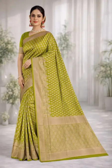 Khaki, Mehendi, Mustard Art Silk Banarasi Saree view 4