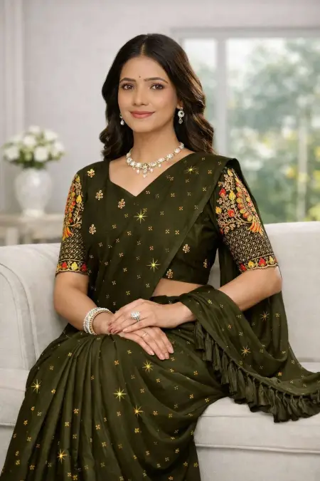 Brown Art Silk Saree (Regular Sari) view 3