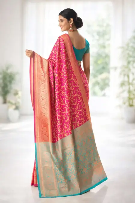 Aqua Blue, Light Blue, Pink Banarasi Silk Banarasi Saree (Regular Sari) view 2