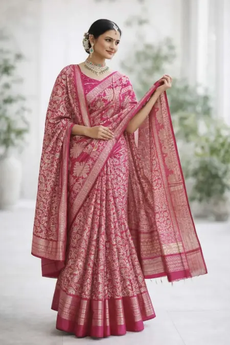 Dark Pink, Magenta, Pink Banarasi Silk Banarasi Saree (Regular Sari)
