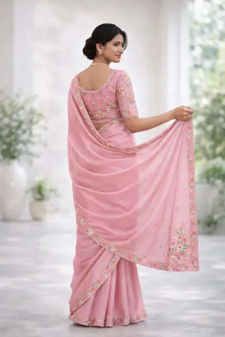 Pink Silk Blend Bollywood Saree - Festive (Regular Sari) (Free Size) view 2